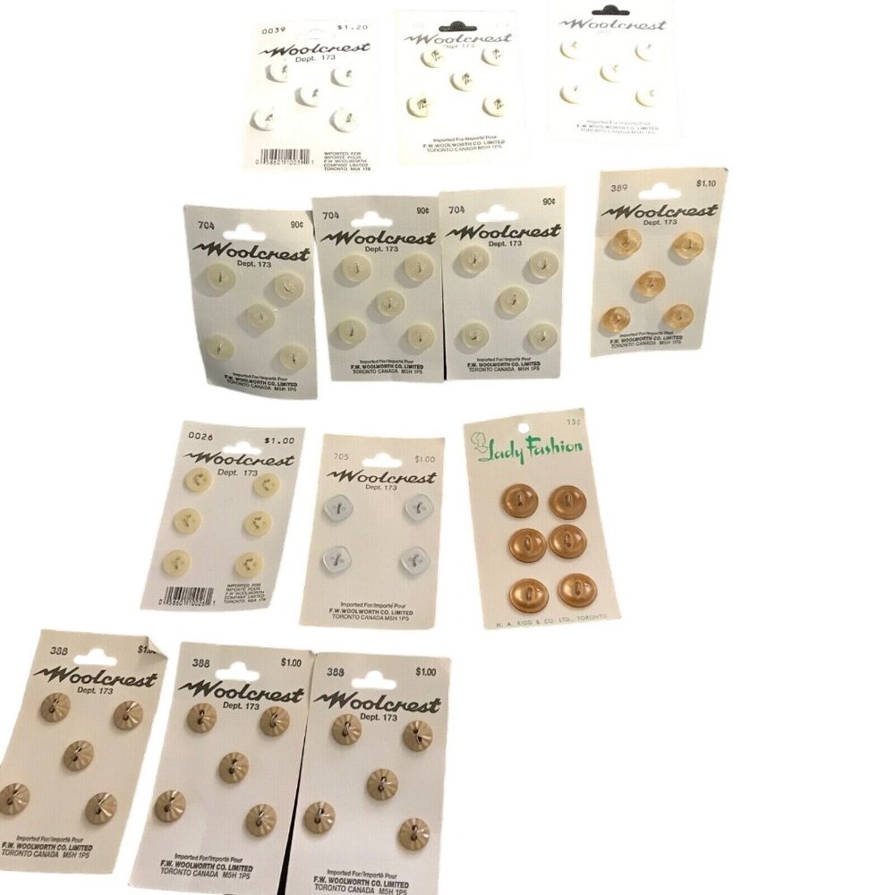 Sewing Buttons on Cards Lot of 66 White Tan Vintage Assorted Sizes Brands